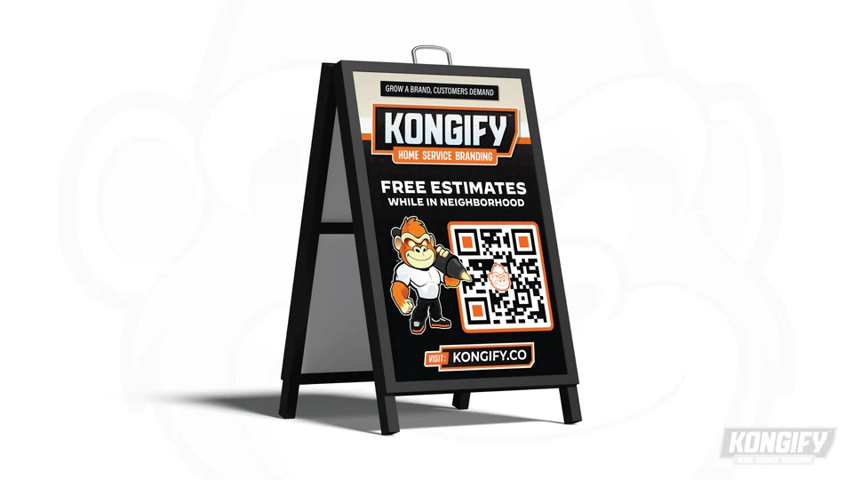 Kongify A-frame sign featuring a QR code and free-estimate message