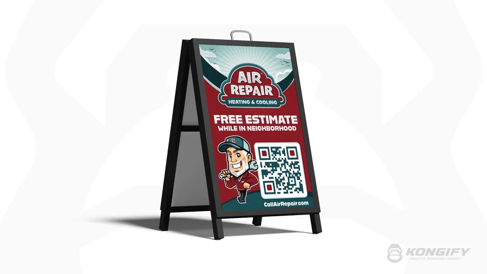 Air Repair Heating and Cooling A-frame sign artwork.