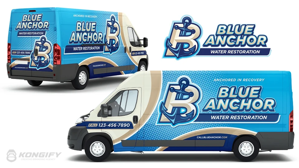 Blue Anchor Restoration vehicle wrap artwork.