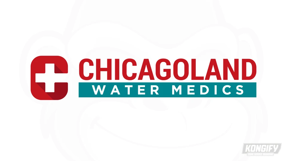 Chicagoland Water Medics logo with a red C, white cross, red Chicagoland lettering, and a teal Water Medics band.