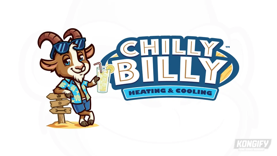 Chilly Billy Heating & Cooling logo with a smiling goat holding an iced drink.