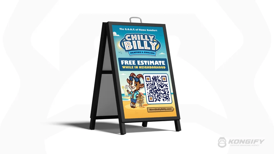 Chilly Billy Heating & Cooling A-frame sign artwork.