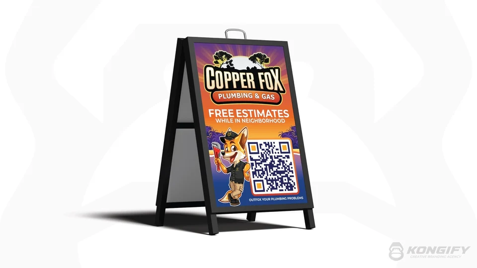Copper Fox Plumbing & Gas A-frame sign artwork.
