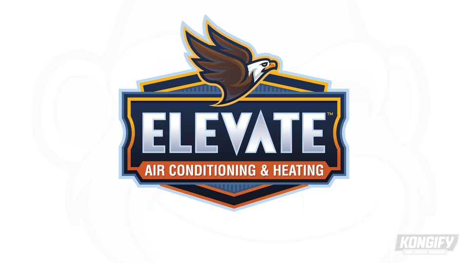 Elevate Air Conditioning & Heating logo with a flying eagle above a navy-and-gold badge.