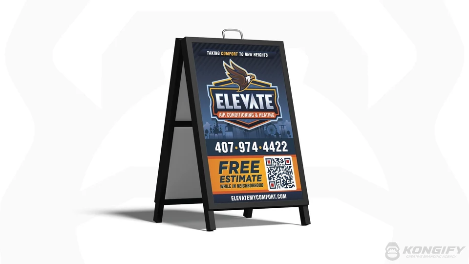 Elevate Air Conditioning & Heating A-frame sign artwork.