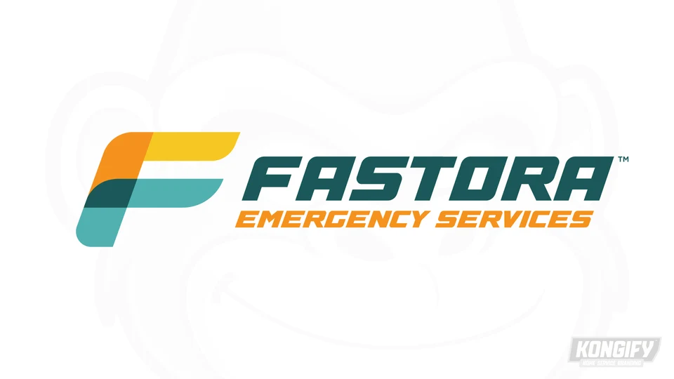 Fastora Emergency Services logo with a layered teal, orange, and yellow F, dark teal slanted name, and orange service line.
