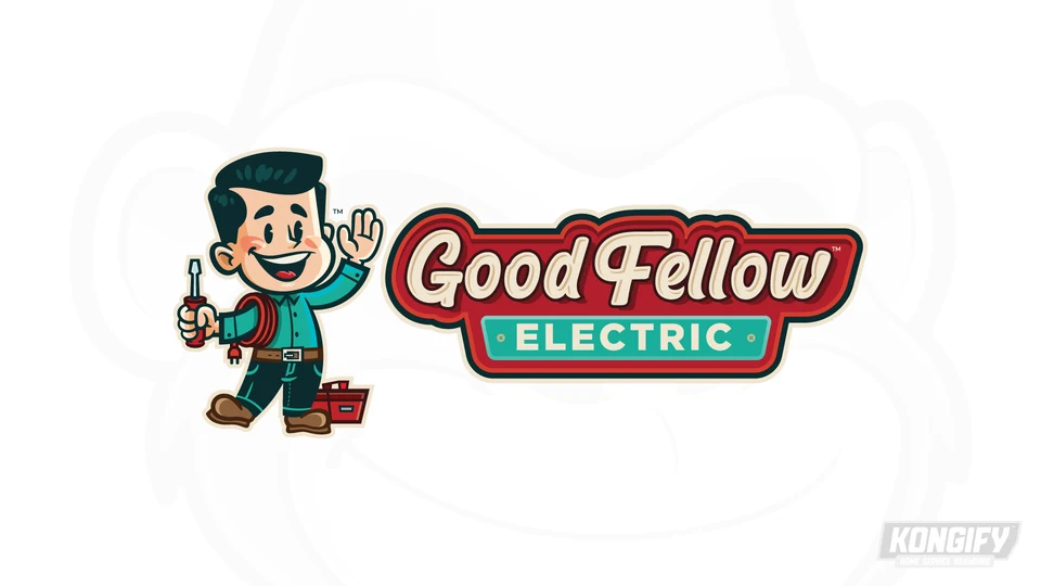 Good Fellow Electric logo with a waving tradesman, screwdriver, cord, and toolbox.