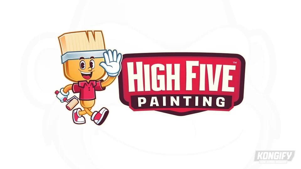 High Five Painting logo with a smiling paintbrush character raising a gloved hand and holding a roller.