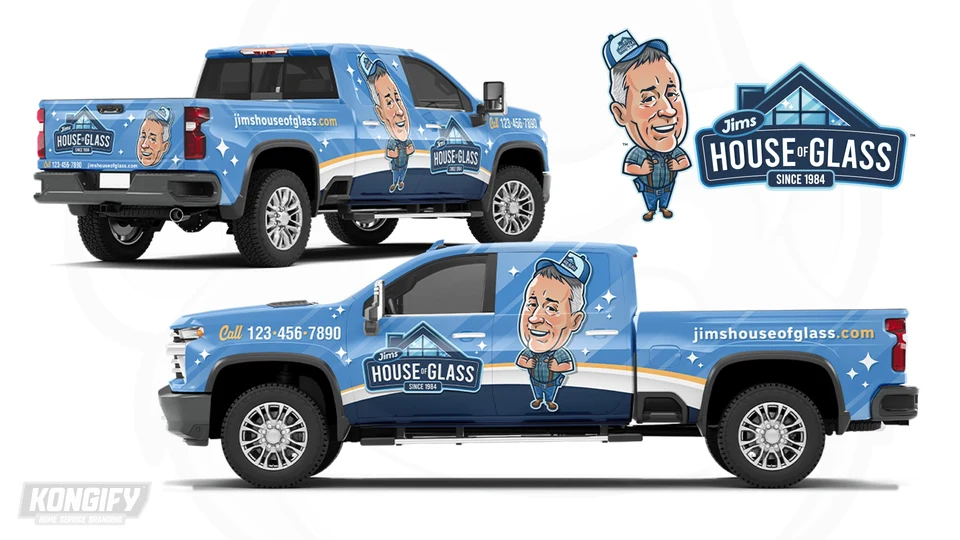 Jim’s House of Glass vehicle wrap artwork.