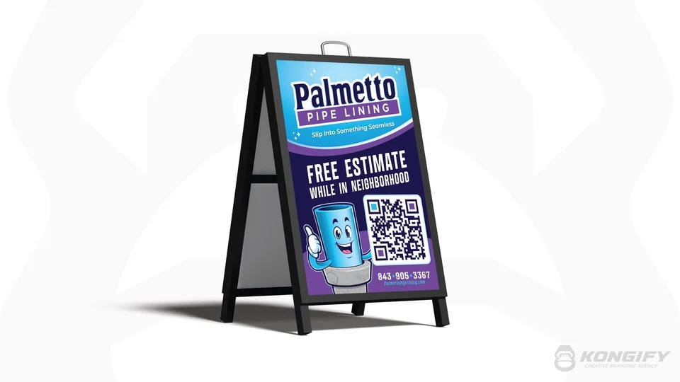 Palmetto Pipe Lining A-frame sign artwork.