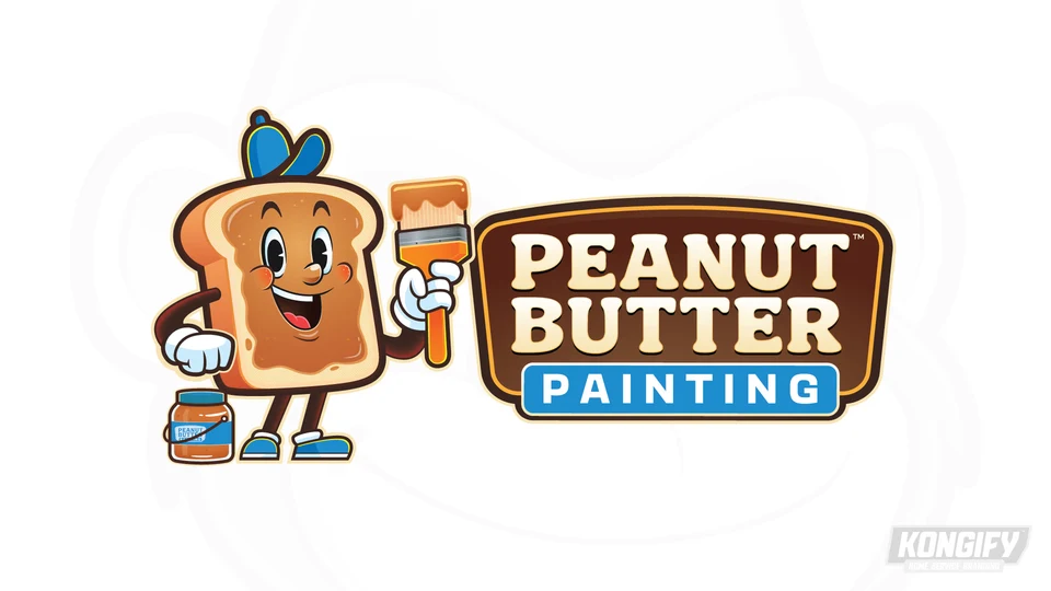 Peanut Butter Painting logo with a smiling bread mascot holding a paintbrush.