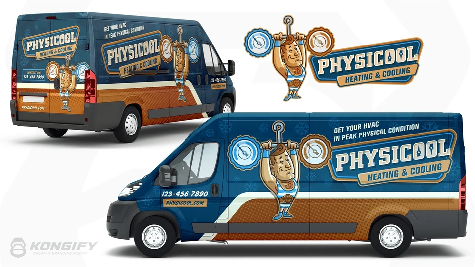 Physicool Heating & Cooling vehicle wrap artwork.