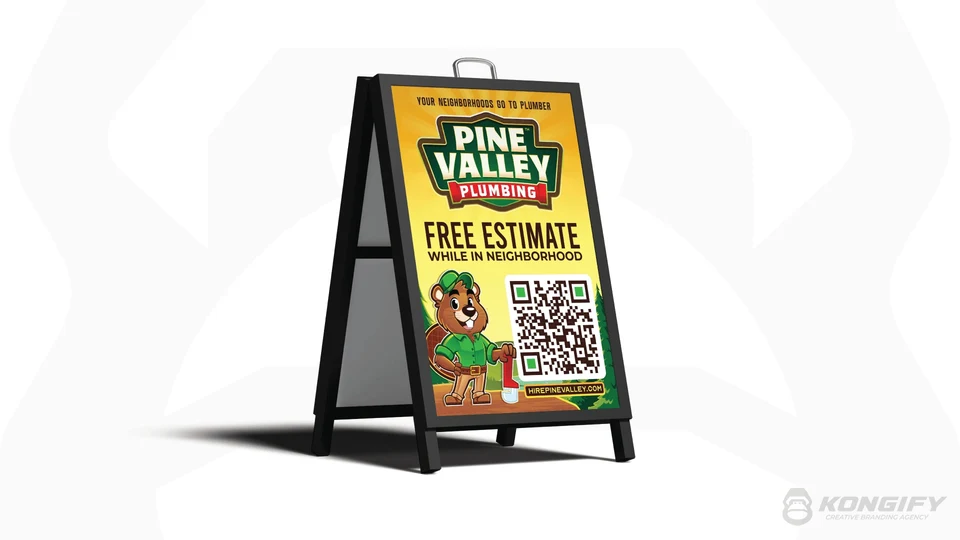 Pine Valley Plumbing A-frame sign artwork.