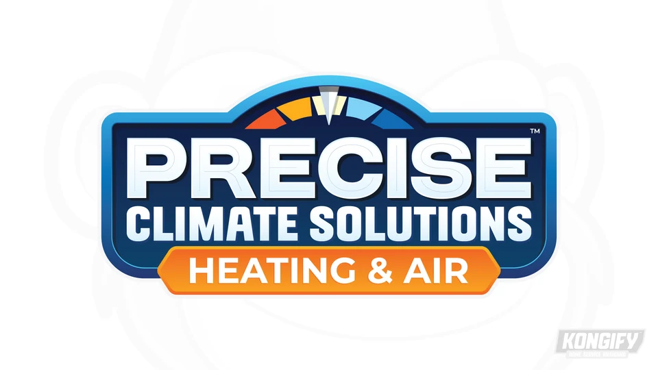 Precise Climate Solutions Heating & Air logo with a blue badge and warm-to-cool gauge.