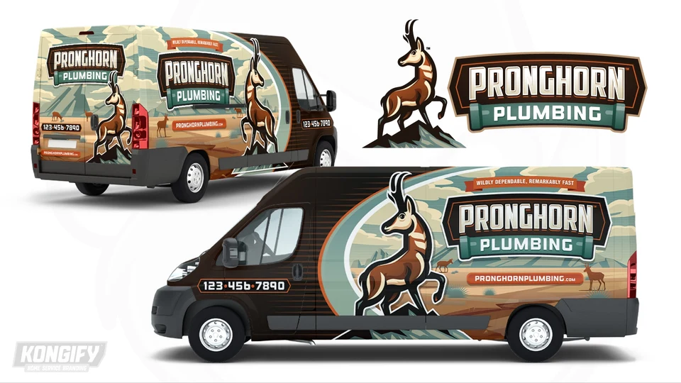 Pronghorn Plumbing vehicle wrap artwork.