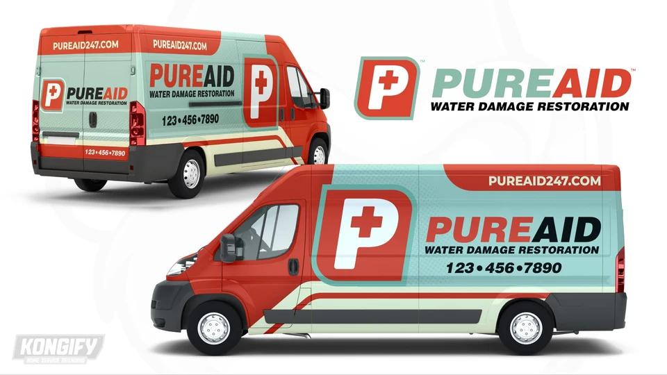 Pure Aid Water Damage Restoration vehicle wrap artwork.