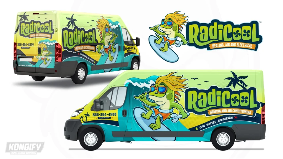 Radicool Heating and Air Conditioning vehicle wrap artwork.