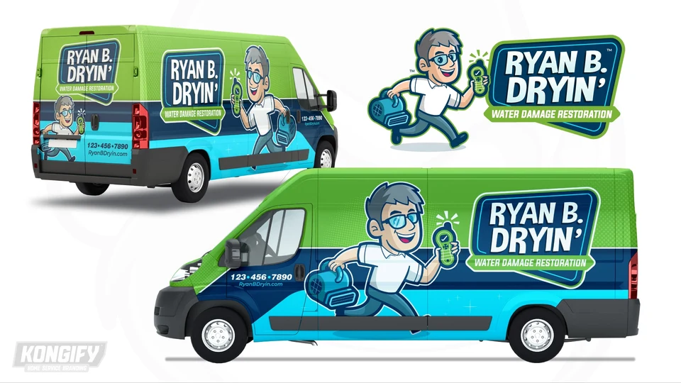 Ryan B. Dryin’ Water Damage Restoration vehicle wrap artwork.