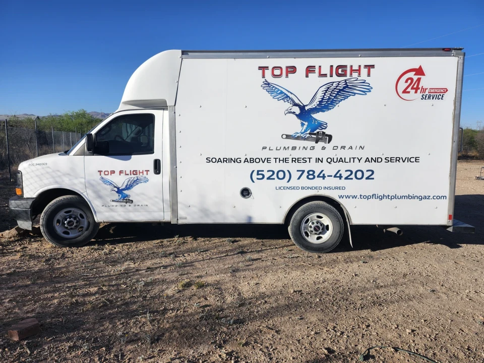 Former Top Flight Plumbing & Drain truck branding