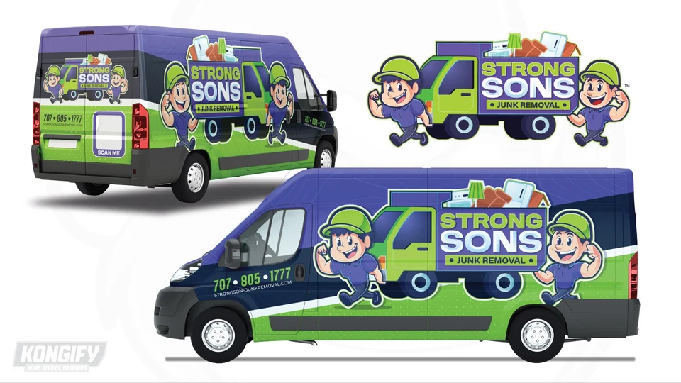 Strong Sons Junk Removal vehicle wrap artwork.