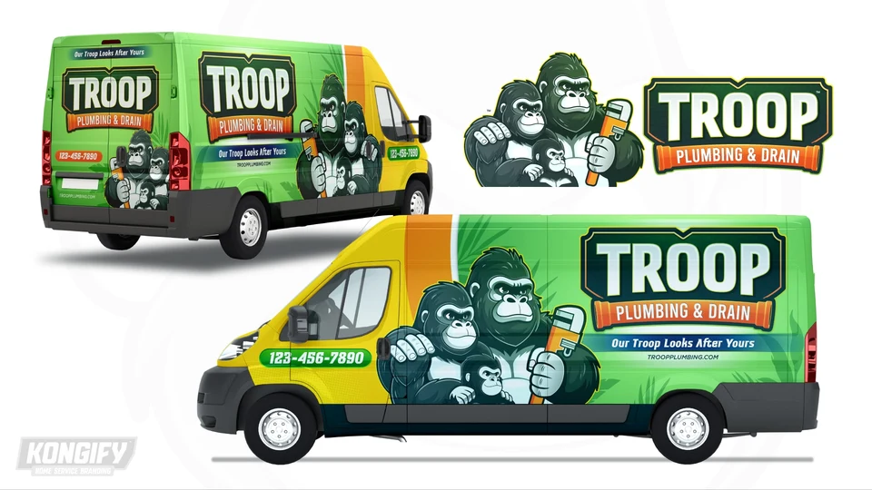 Troop Plumbing & Drain vehicle wrap artwork.