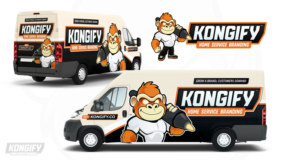 Kongify branded van wrap presentation showing rear and side views
