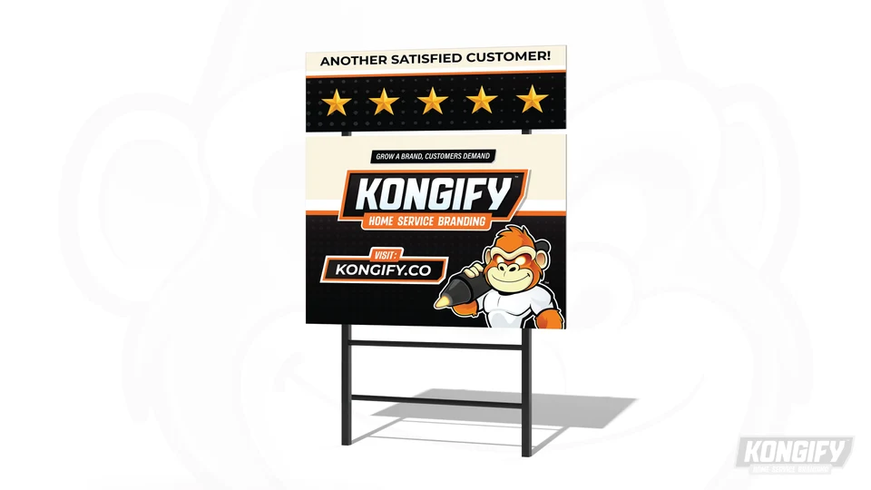 Kongify yard sign with a five-star panel and Kongo mascot